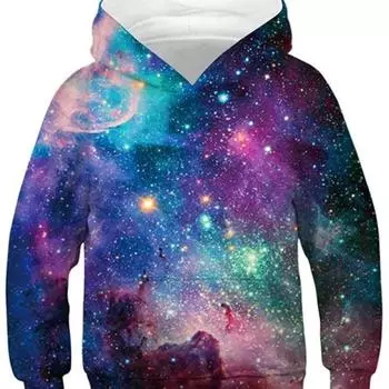 Легкие полиэстеровые толстовки с 3D красочным принтом Вселенной для детей от 4 до 14 лет, милые толстовки с капюшоном из полиэстера, топы 100CM
