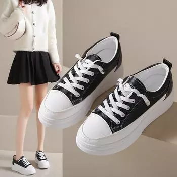 Легкие, простые и модные маленькие белые туфли 2024 года, весна и осень, популярные, красивые, повседневные, универсальные, на резинке, на платформе маффин, женские 35 белый