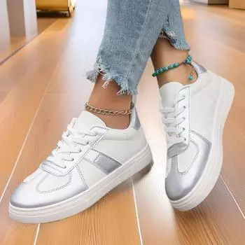 Легкие, простые и модные маленькие белые женские туфли, весна и осень 2025 года, популярные низкие туфли на плоской подошве, универсальные женские спортивные и ле 36 серебряный