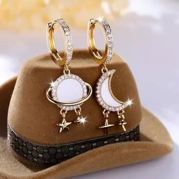 Легкие роскошные асимметричные серьги золотого цвета с луной и звездой для женщин и девочек, подарок на день рождения, темпераментные украшения золотой
