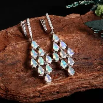 Легкие роскошные цветные длинные серьги из натурального опала из серебра 925 пробы, элегантные драгоценные камни, ювелирные украшения для женщин, наряды для юбилеев и банкетов