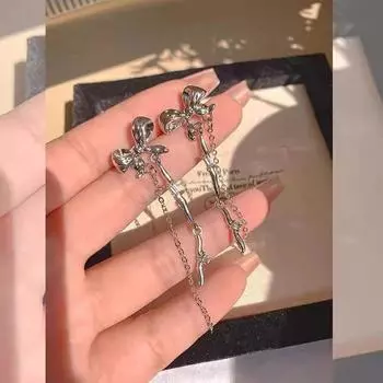 Легкие роскошные длинные серьги-кисточки с бантом, элегантные серьги высокого класса