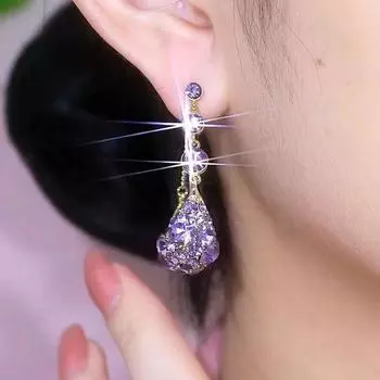 Легкие роскошные фиолетовые серьги-кольца с бриллиантами для женщин фиолетовый