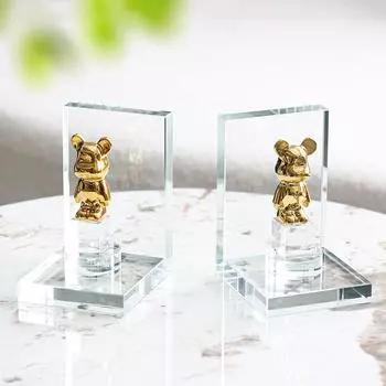 Легкие роскошные хрустальные украшения для книг Модель комнаты Детская комната Спальня Кабинет Рабочий стол Книжный шкаф Мультяшные украшения с изображением жестокого медведя Golden Violent Bear Crystal Book File M101285