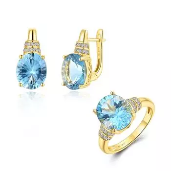 Легкие, роскошные и простые дизайнерские серьги и кольца с застежкой, комплект украшений из натурального небесного топаза, драгоценный камень, ювелирные украшения для женщин и девочек, повседневная одежда и подарки для вечеринок us ring size 7# синий