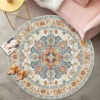 Легкие роскошные коврики в стиле ретро, впитывающие и нескользящие коврики, коврики для гостиной и быта, коврики для ковров с круглым журнальным столиком diameter60cm