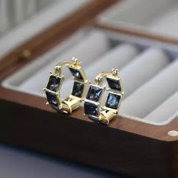 Легкие роскошные квадратные черные циркониевые серьги женские высококачественные темпераментные серьги-пряжки модный индивидуальный дизайн универсальные серьги 14k