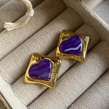 Легкие роскошные квадратные серьги-гвоздики Love Design Metal Earrings Women
