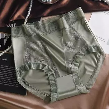 Легкие роскошные микро-трусы для живота, шелковое кружевное нижнее белье в стиле пэчворк для женщин, трусы с высокой талией, сексуальные шелковые трусики для увеличения бедер из шелка M чёрный