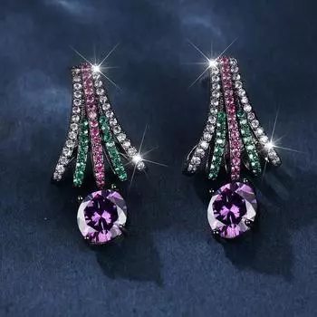 Легкие роскошные многоцветные серьги с эллиптическим фиолетовым цирконом и бриллиантами для женщин, серьги высокого качества и темперамента, подарки для вечеринок и вечеринок фиолетовый