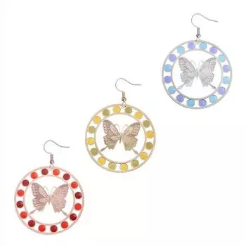 Легкие роскошные модные классические женские металлические украшения в форме бабочки с компьютерной резьбой, золотые блестящие серьги с подвесками разноцветных красок CHINA
