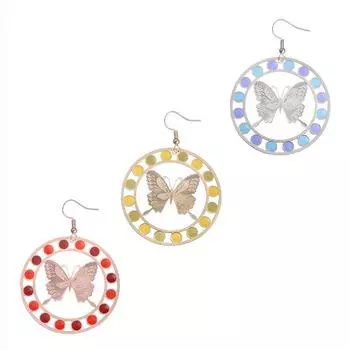 Легкие роскошные модные классические женские металлические украшения в форме бабочки с компьютерной резьбой, золотые блестящие серьги с подвесками разноцветных красок CHINA