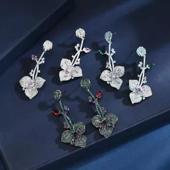 Легкие роскошные модные темпераментные ретро-серьги высокого класса, слегка инкрустированные цирконием серьги-цветы в форме капель воды
