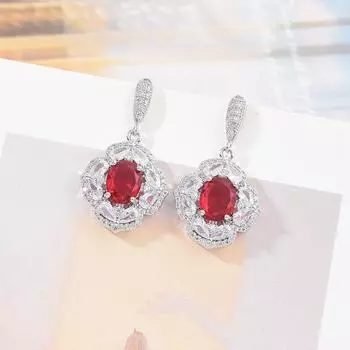 Легкие роскошные модные темпераментные серьги с бриллиантами, серьги-иглы из серебра 925 пробы, инкрустированные цирконами, разноцветные Needle 925 Silver красный