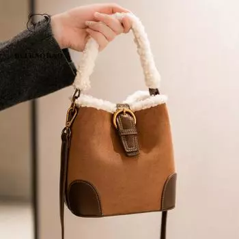 Легкие роскошные модные женские сумки через плечо, высококачественная сумка из искусственной кожи с плюшевой ручкой, женская сумка-мессенджер, повседневная женская сумка-ведро в стиле ретро, подарок на День матери чёрный