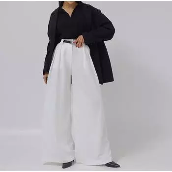 Легкие роскошные однотонные женские широкие брюки на весну и осень, универсальные прямые брюки с высокой талией для поездок на работу и отдыха S белый