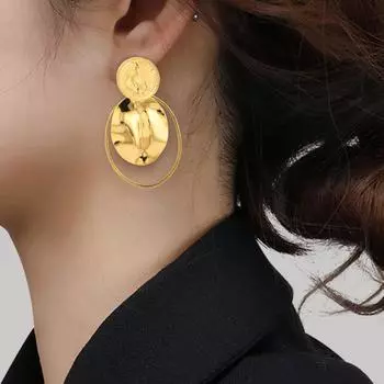 Легкие роскошные овальные старинные серьги-монеты в стиле ретро золотой
