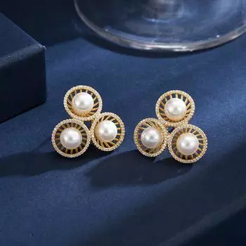 Легкие роскошные ретро полые жемчужные серьги-гвоздики уникальный дизайн микро циркониевые модные серьги золотой