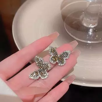 Легкие роскошные серьги-бабочки из серебра 925 пробы с цирконами — ретро, универсальные и броские A1110 серебряный