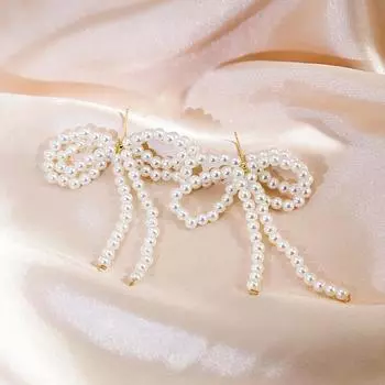Легкие роскошные серьги-бантики с жемчугом, длинные серьги-капли с кисточками и бантом для женщин, элегантные свадебные украшения, подарки 1Pair