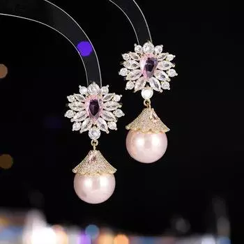 Легкие роскошные серьги-цветы в стиле ретро, женские серьги с микро-инкрустацией цирконием, тяжелая промышленность, высокие чувства, нишевые серьги знаменитостей с серебряными иглами и жемчугом зелёный