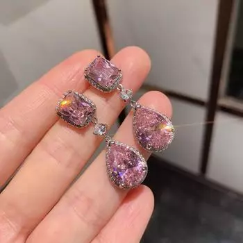 Легкие роскошные серьги для вечернего платья высокого класса, серьги в стиле ретро, серьги с искусственным кристаллом циркония. розовый