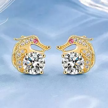 Легкие роскошные серьги-гвоздики с красным бриллиантом и инкрустированным знаком зодиака Дракон, ювелирные изделия для ушей Niche Design