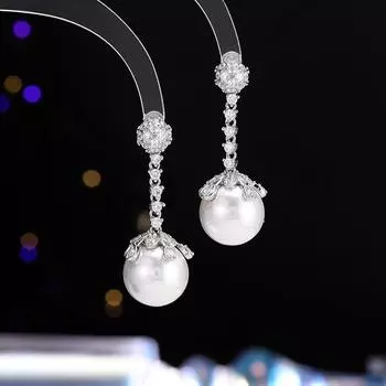 Легкие роскошные серьги-гвоздики с микро-инкрустацией цирконием и жемчугом из серебра 925 пробы, модные ретро-аксессуары для знаменитостей серебряный