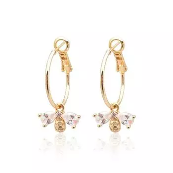 Легкие роскошные серьги из золота с цирконом и пчелой из ниши высокого класса