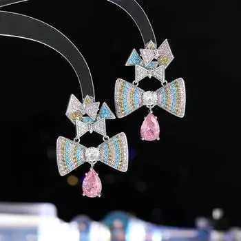 Легкие роскошные серьги класса люкс на осень и зиму, серьги-капли в форме банта, серьги-иглы из серебра 925 пробы цвета циркония. золотой