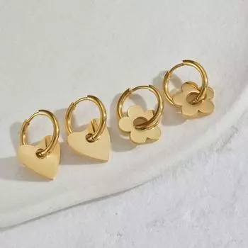 Легкие роскошные серьги-кольца с сердцем и цветком для женщин, золотой цвет, нержавеющая сталь, минимализм, модные очаровательные ювелирные изделия, подарок
