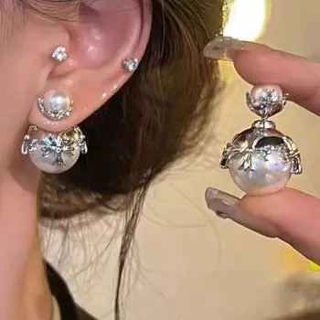 Легкие роскошные серьги-кресты с жемчугом и цирконием для женщин