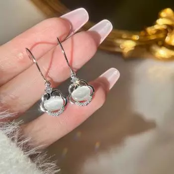 Легкие роскошные серьги-крючки в стиле дворца с кошачьим глазом и камнем Peace Lock, женские серьги в стиле ретро со знаком зодиака