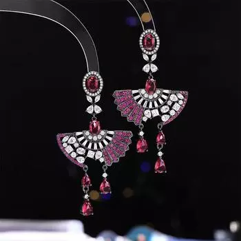 Легкие роскошные серьги премиум-класса в стиле тяжелой промышленности, новые китайские ретро-складывающиеся веерообразные серьги-игл из серебра 925 пробы с цирконами