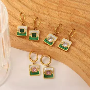 Легкие роскошные серьги с изумрудом 18 карат и цирконием, серьги-пряжки из нержавеющей стали, высококачественные серьги 18K