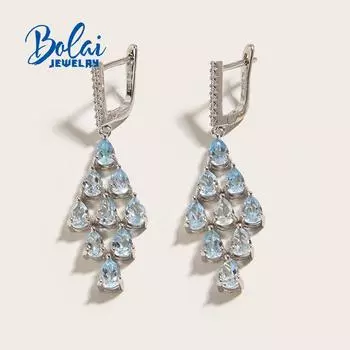 Легкие роскошные серьги с великолепным дизайном и натуральным небесно-голубым топазом для женщин, серебро 925 пробы, городская мода, изысканные ювелирные изделия L синий