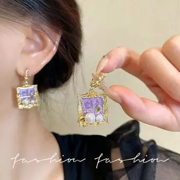 Легкие роскошные серьги в стиле барокко, фиолетовые, написанные маслом, в стиле сада Моне, для женщин 1 pair