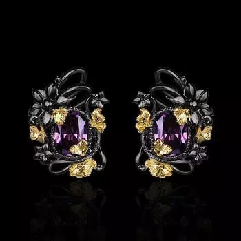 Легкие роскошные серьги в стиле ретро для женщин, серьги с аметистом, женские цветочные темпераментные украшения, вечерние кольца, роскошные серьги фиолетовый