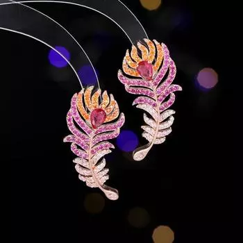 Легкие роскошные серьги высокого класса, преувеличенная атмосфера придворного стиля, тяжелая промышленность, полные циркониевых инкрустаций, серьги-перья высокого класса