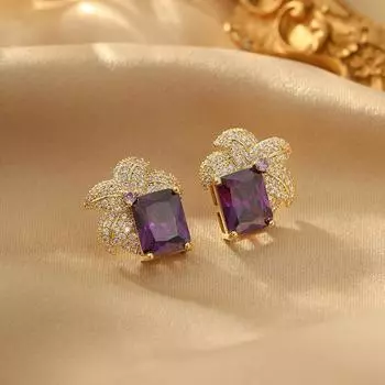 Легкие роскошные серьги высокого класса, серьги Niche Design, супер-яркие квадратные серьги-гвоздики с цветком из циркония, женские 14k