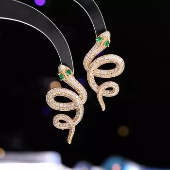 Легкие роскошные серьги-змеи премиум-класса, роскошные инкрустированные цирконием серьги со знаком зодиака змея, серебряные иглы 925 пробы, преувеличенные серьги в виде животных для женщин золотой