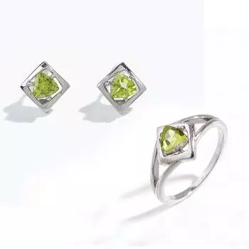 Легкие роскошные серебряные серьги и кольца для женщин, натуральный перидот, августовский камень, ювелирные изделия, предложение, подарок на свидание US RING SIZE:7# зелёный