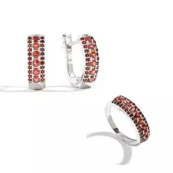 Легкие роскошные серебряные серьги и кольца для женщин и женщин, натуральный гранат, январский камень, ювелирные изделия в стиле аниме, подарок для особых случаев US RING SIZE:7# красный