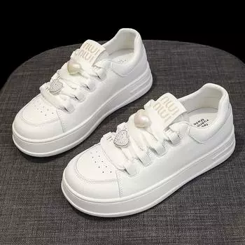 Легкие роскошные стильные белые туфли женские осенние новые толстые подошвы на шнуровке все повседневные спортивные туфли для сноуборда прилив 35
