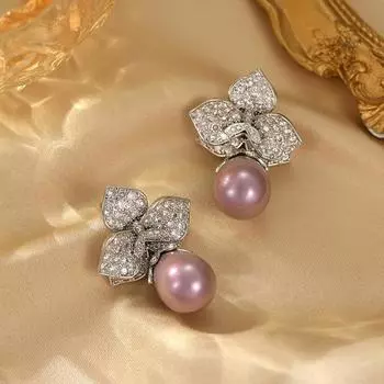 легкие роскошные тяжелая промышленность модные дизайнерские серьги циркониевые микро-инкрустированные лепестки жемчуг в форме капли воды женские серьги-иглы из серебра 925 пробы