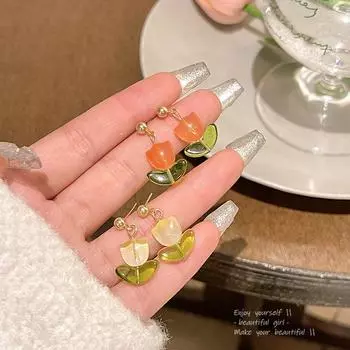 Легкие роскошные универсальные серьги с цветком тюльпана в лесном стиле для женщин 1 pair