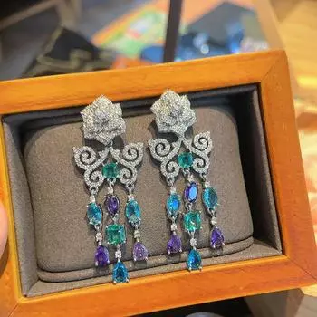 Легкие роскошные ювелирные изделия Камелия кисточка цвет циркон серьги популярные серьги розы фиолетовый