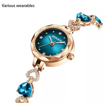 Легкие роскошные водонепроницаемые женские часы с маленьким циферблатом, инкрустированным бриллиантами, с синим кристаллическим браслетом