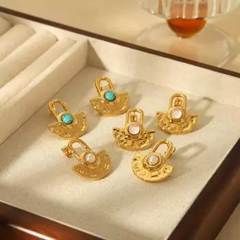 Легкие роскошные высококачественные серьги-гвоздики с инкрустацией из опала, женские серьги из нержавеющей стали, невыцветающие серьги из 18-каратного золота