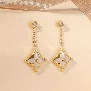 Легкие роскошные высококачественные серьги из натурального перламутра, серьги из титановой стали с четырьмя листами клевера, женские высококачественные серьги золотой